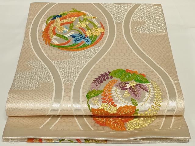 平和屋着物◎六通柄袋帯 唐織 立涌花鳥文 金銀糸 正絹 逸品 AABH3578ou