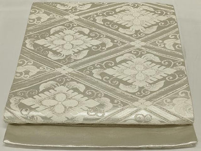 平和屋着物◎六通柄袋帯　唐織　花菱文　銀糸　正絹　逸品　AABH3581ou