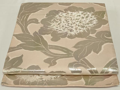 平和屋着物◎六通柄袋帯 花唐草文 銀糸 正絹 逸品 AABH3582ou