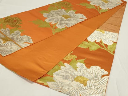 平和屋着物◎六通柄袋帯 唐織 草花文 金銀糸 正絹 逸品 AABH3583ou