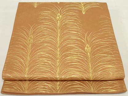 平和屋着物◎六通柄袋帯 枝葉文 金糸 正絹 逸品 AABH3584ou