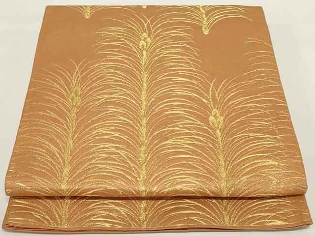 平和屋着物◎六通柄袋帯 枝葉文 金糸 正絹 逸品 AABH3584ou