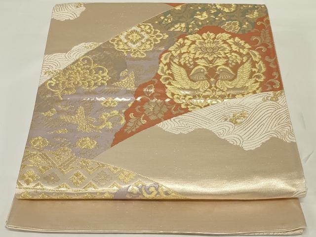 平和屋着物◎西陣 六通柄袋帯 花鳥文 金糸 正絹 逸品 未使用 AABH3586ou