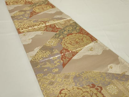 平和屋着物◎西陣 六通柄袋帯 花鳥文 金糸 正絹 逸品 未使用 AABH3586ou