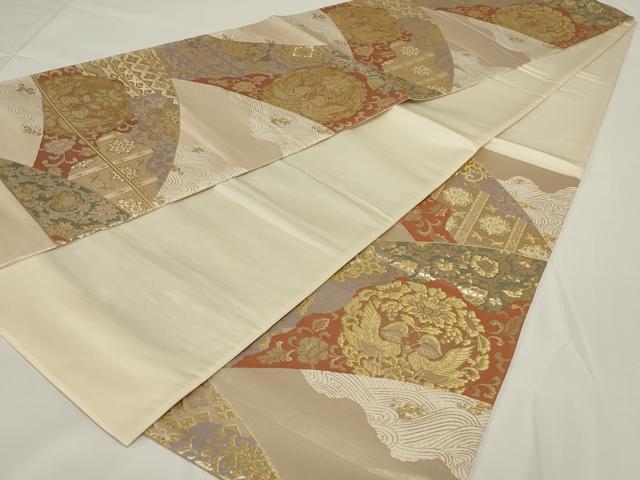 平和屋着物◎西陣 六通柄袋帯 花鳥文 金糸 正絹 逸品 未使用 AABH3586ou