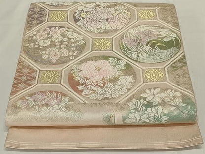 平和屋着物◎太鼓柄袋帯 唐織 蜀江花文 金銀糸 正絹 逸品 AABH3587ou