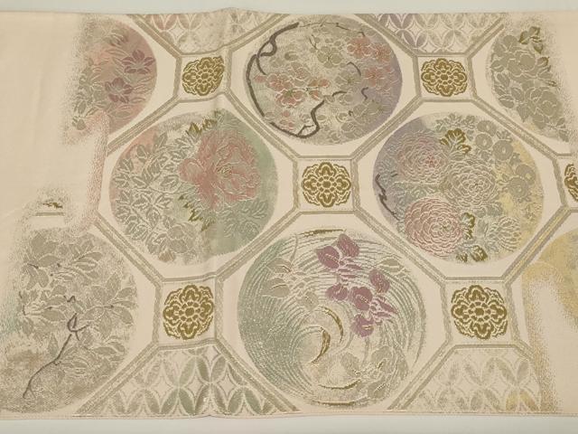 平和屋着物◎太鼓柄袋帯 唐織 蜀江花文 金銀糸 正絹 逸品 AABH3587ou
