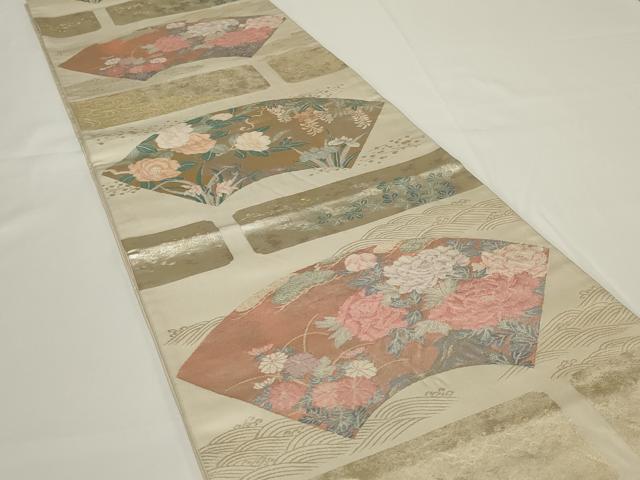 平和屋着物◎六通柄袋帯　地紙花文　金糸　正絹　逸品　AABH3589ou