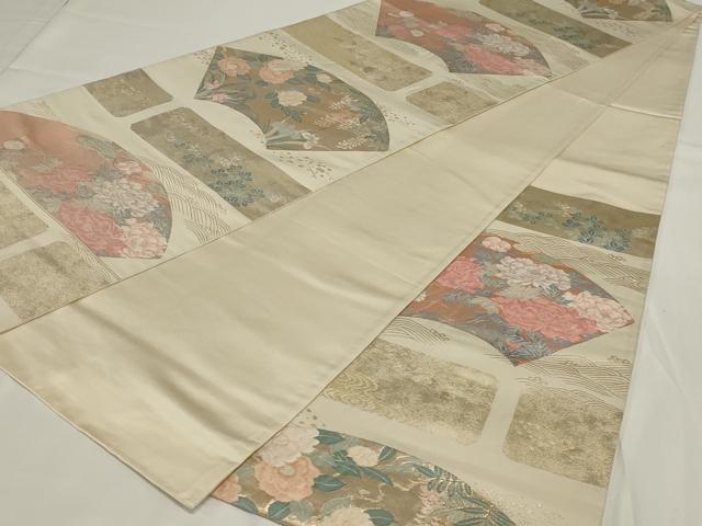 平和屋着物◎六通柄袋帯　地紙花文　金糸　正絹　逸品　AABH3589ou