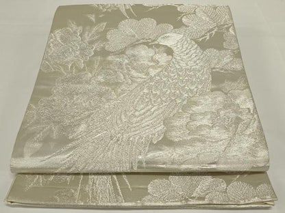 平和屋着物◎西陣　六通柄袋帯　花鳥文　銀糸　正絹　逸品　AABH3590ou