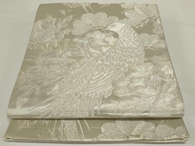 平和屋着物◎西陣　六通柄袋帯　花鳥文　銀糸　正絹　逸品　AABH3590ou