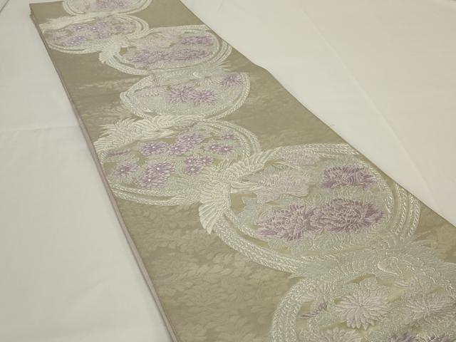 平和屋着物◎六通柄袋帯 唐織 花鳥丸文 銀糸 正絹 逸品 AABH3598ou