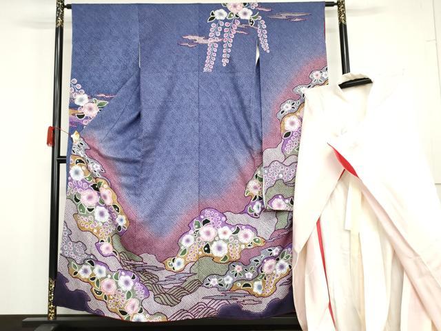 平和屋着物●豪華振袖・長襦袢(無双仕立て)セット　総絞り　辻が花　暈し染め　正絹　逸品　AABH3601cs