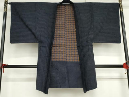 平和屋着物●男性　久留米絣　アンサンブル　横段文　綿　逸品　AABH3602cs