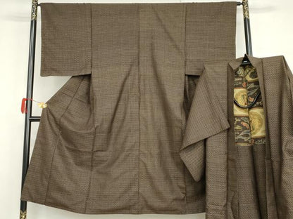 平和屋着物●アンティーク　大正ロマン　男性　本場大島紬　アンサンブル　格子　正絹　逸品　AABH3603cs