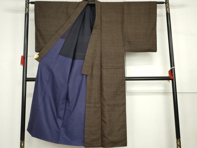 平和屋着物●アンティーク　大正ロマン　男性　本場大島紬　アンサンブル　格子　正絹　逸品　AABH3603cs