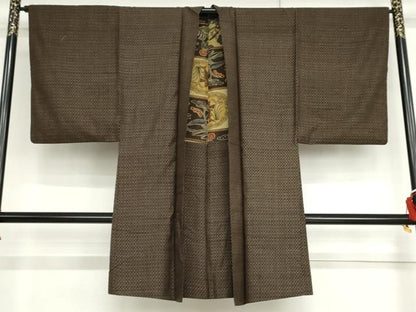 平和屋着物●アンティーク　大正ロマン　男性　本場大島紬　アンサンブル　格子　正絹　逸品　AABH3603cs