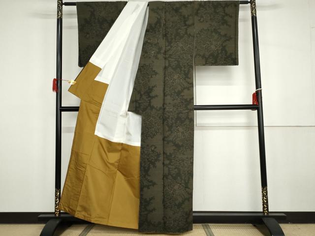 平和屋着物●真綿結城紬　おく玉　100亀甲　風景文　証紙付き　正絹　逸品　未使用　AABH3605cs