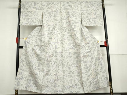 平和屋着物●上質な紬　枝花文　正絹　逸品　AABH3613cs