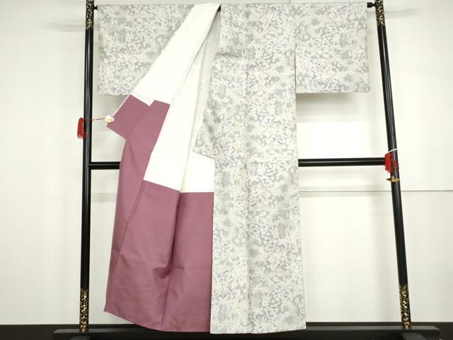 平和屋着物●上質な紬　枝花文　正絹　逸品　AABH3613cs