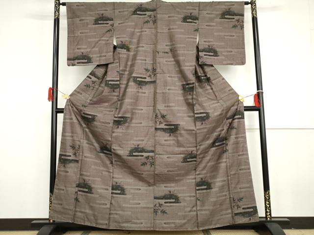 平和屋着物●本場大島紬　泥染め　カタス7マルキ　エ霞枝葉文　正絹　逸品　未使用　AABH3614cs