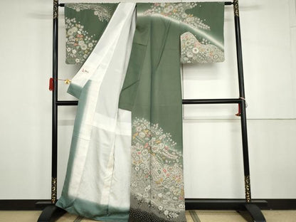 平和屋着物●訪問着　辻が花　暈し染め　金彩　金通し地　正絹　逸品　AABH3622cs