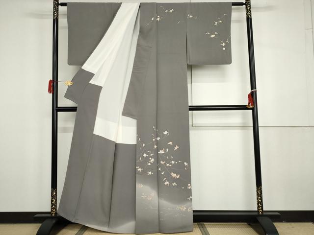 平和屋着物●訪問着　友禅　作家物　弘　雀　枝花に休み鳥　暈し染め　正絹　逸品　AABH3624cs