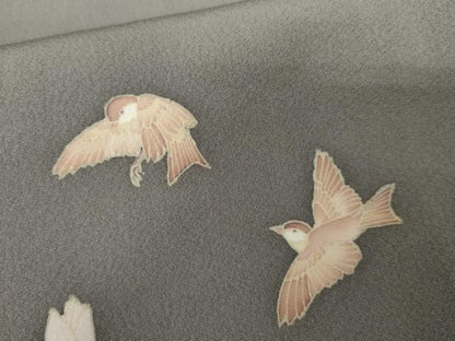 平和屋着物●訪問着　友禅　作家物　弘　雀　枝花に休み鳥　暈し染め　正絹　逸品　AABH3624cs