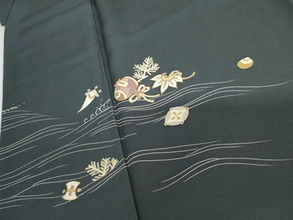 平和屋着物●訪問着　友禅　駒刺繍　流水吉祥文　金彩　正絹　逸品　AABH3625cs