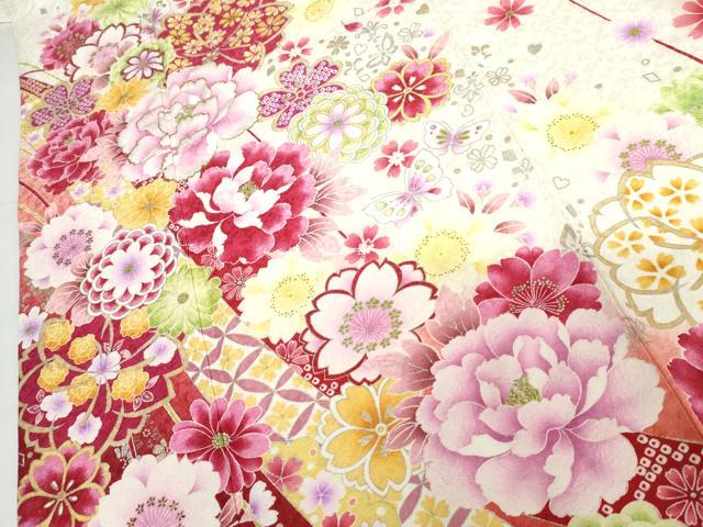 平和屋着物●豪華振袖　刺繍　花蝶文　暈し染め　金糸　金銀彩　銀通し地　正絹　逸品　AABH3626cs