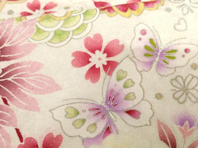 平和屋着物●豪華振袖　刺繍　花蝶文　暈し染め　金糸　金銀彩　銀通し地　正絹　逸品　AABH3626cs
