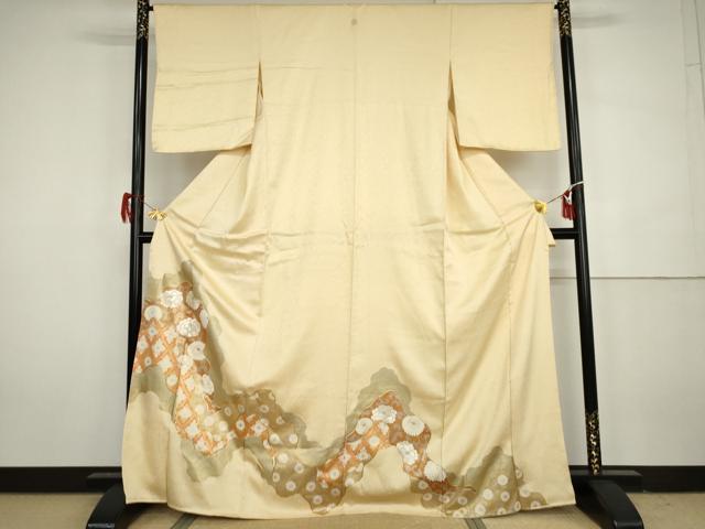 平和屋着物●豪華色留袖　駒刺繍　花唐草文　金糸　金彩　正絹　逸品　AABH3630cs