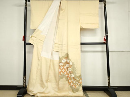 平和屋着物●豪華色留袖　駒刺繍　花唐草文　金糸　金彩　正絹　逸品　AABH3630cs