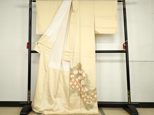 平和屋着物●豪華色留袖　駒刺繍　花唐草文　金糸　金彩　正絹　逸品　AABH3630cs