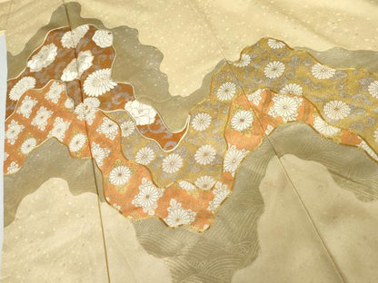 平和屋着物●豪華色留袖　駒刺繍　花唐草文　金糸　金彩　正絹　逸品　AABH3630cs
