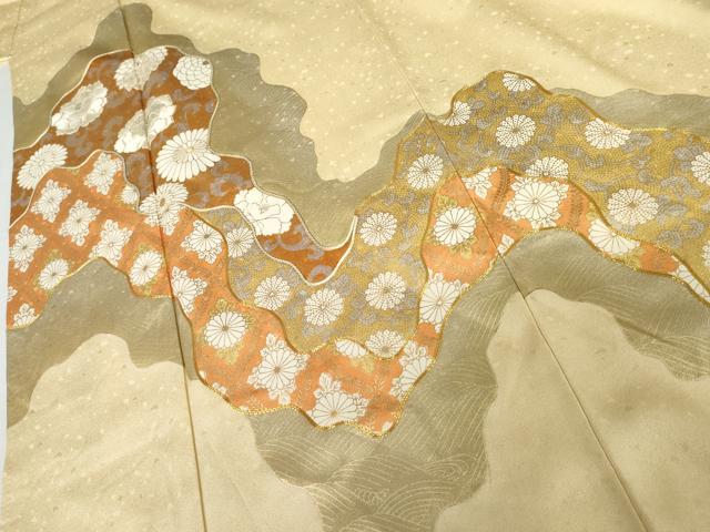 平和屋着物●豪華色留袖　駒刺繍　花唐草文　金糸　金彩　正絹　逸品　AABH3630cs
