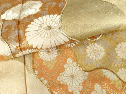 平和屋着物●豪華色留袖　駒刺繍　花唐草文　金糸　金彩　正絹　逸品　AABH3630cs