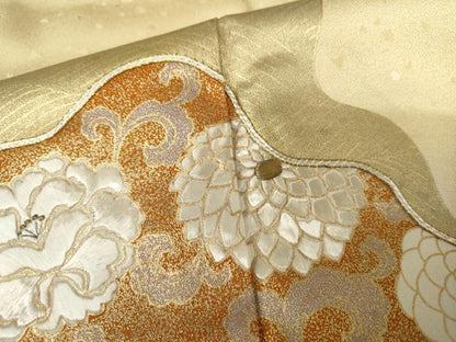 平和屋着物●豪華色留袖　駒刺繍　花唐草文　金糸　金彩　正絹　逸品　AABH3630cs