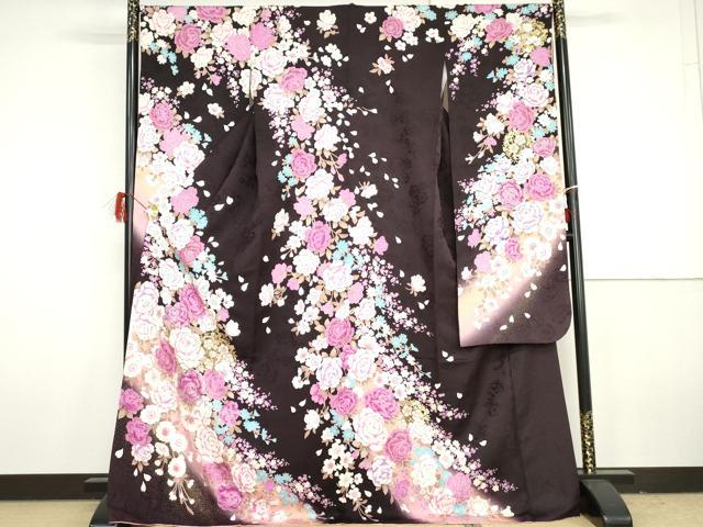 平和屋着物●豪華振袖　刺繍　ラインストーン　枝花文　暈し染め　金糸　金彩　正絹　逸品　AABH3632cs