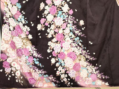 平和屋着物●豪華振袖　刺繍　ラインストーン　枝花文　暈し染め　金糸　金彩　正絹　逸品　AABH3632cs