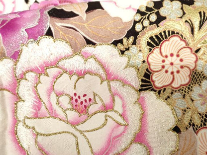 平和屋着物●豪華振袖　刺繍　ラインストーン　枝花文　暈し染め　金糸　金彩　正絹　逸品　AABH3632cs