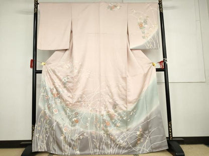 平和屋着物●訪問着　枝花文　萩　暈し染め　正絹　逸品　AABH3633cs