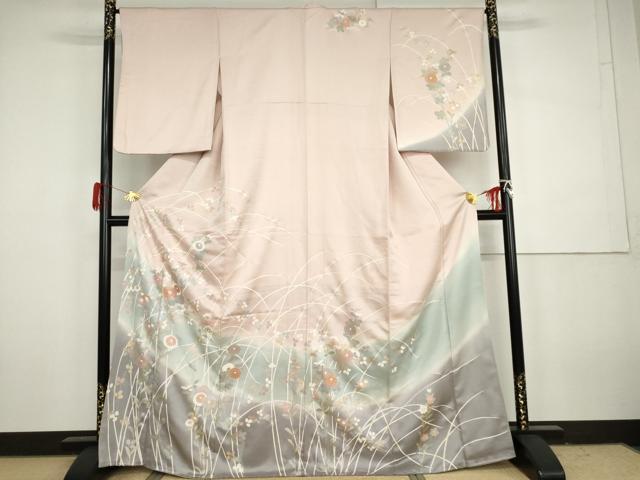 平和屋着物●訪問着　枝花文　萩　暈し染め　正絹　逸品　AABH3633cs
