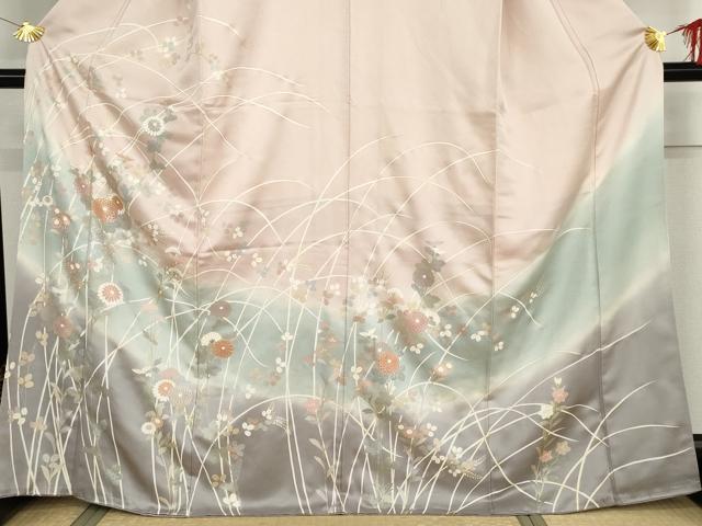 平和屋着物●訪問着　枝花文　萩　暈し染め　正絹　逸品　AABH3633cs
