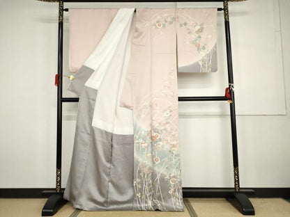 平和屋着物●訪問着　枝花文　萩　暈し染め　正絹　逸品　AABH3633cs