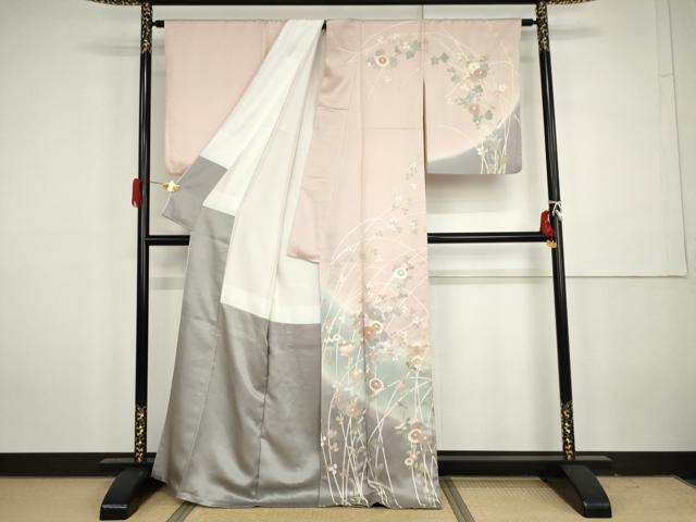 平和屋着物●訪問着　枝花文　萩　暈し染め　正絹　逸品　AABH3633cs