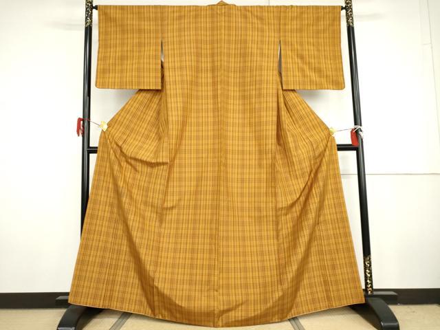 平和屋着物●本場縞大島紬　格子　正絹　逸品　AABH3634cs 平和屋着物○本場縞大島紬 格子 正絹 逸品 AABH3634cs