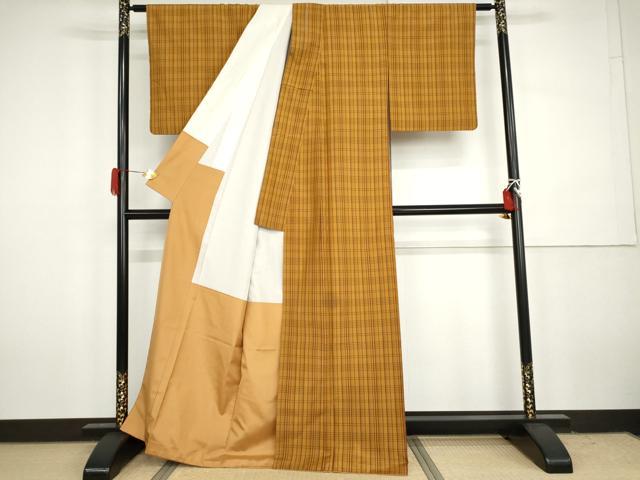 平和屋着物●本場縞大島紬　格子　正絹　逸品　AABH3634cs 平和屋着物○本場縞大島紬 格子 正絹 逸品 AABH3634cs