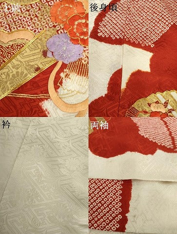 平和屋着物●創業460年・千總　振袖　駒刺繍　絞り　扇面花文　金糸　金彩　正絹　逸品　AABH3636cs
