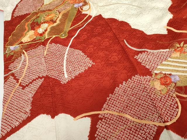 平和屋着物●創業460年・千總　振袖　駒刺繍　絞り　扇面花文　金糸　金彩　正絹　逸品　AABH3636cs